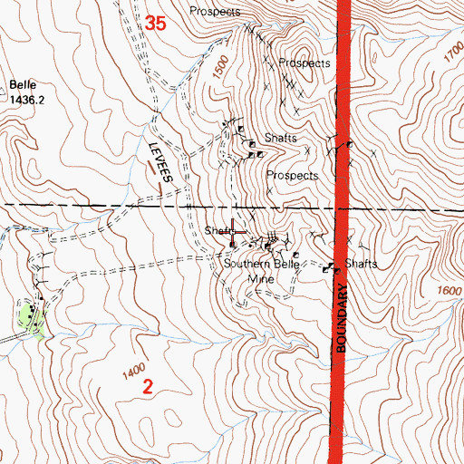 Topographic Map of Southern Belle Mine, CA