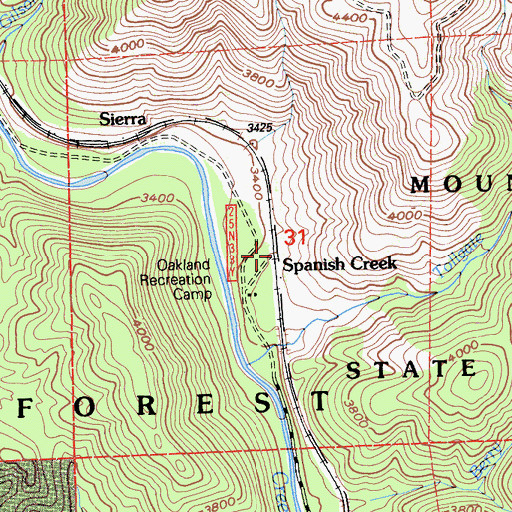 Topographic Map of Spanish Creek, CA