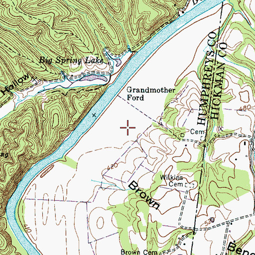 Topographic Map of Strickland/Smalley Field Airport (historical), TN