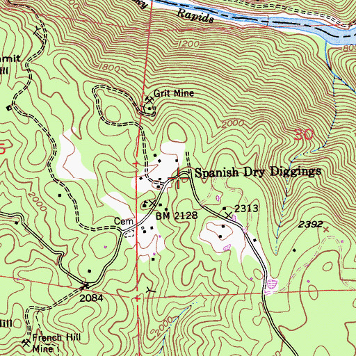 Topographic Map of Spanish Dry Diggings, CA
