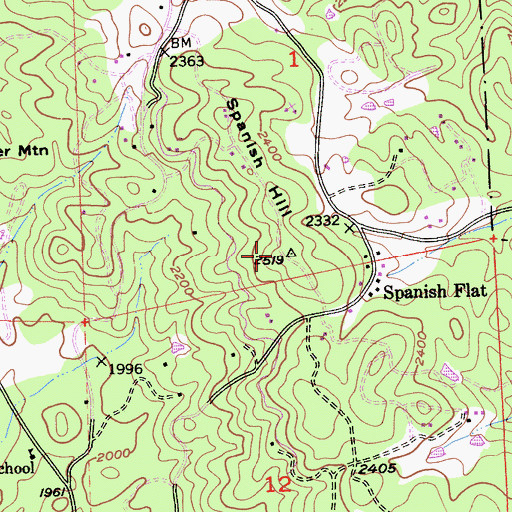 Topographic Map of Spanish Hill, CA