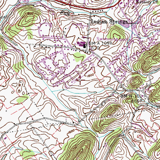 Topographic Map of Indian Springs Airport, TN