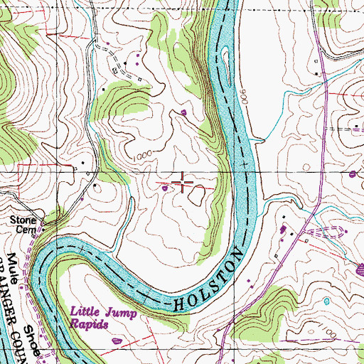 Topographic Map of Landing at River's Edge Airport, TN