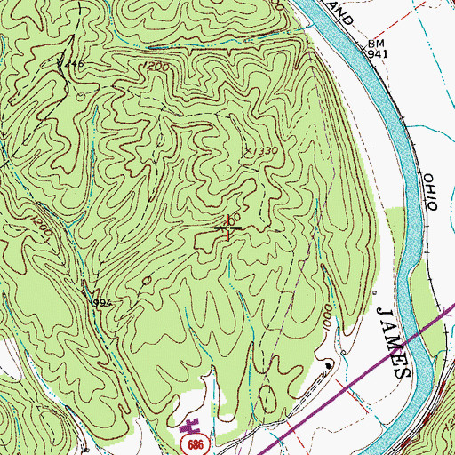 Topographic Map of Perkey Airport, VA