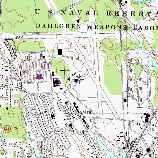 Topographic Map of Dahlgren Naval Surface Warfare Center Airport, VA