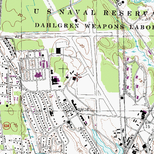 Topographic Map of Dahlgren Naval Surface Warfare Center Airport, VA
