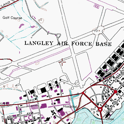 Topographic Map of Langley Air Force Base, VA