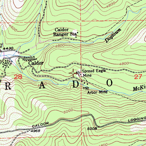 Topographic Map of Spread Eagle Mine, CA