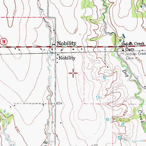 Topographic Map of Rockys Place Airport, TX