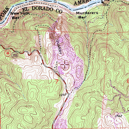 Topographic Map of Cool - Cave Valley Quarry, CA