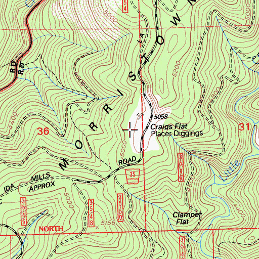 Topographic Map of Craigs Flat Placer Diggings, CA