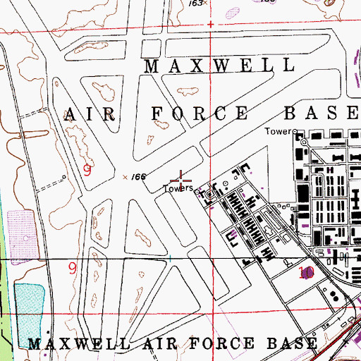 Topographic Map of Maxwell Air Force Base, AL