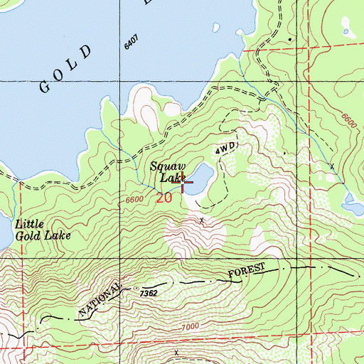Topographic Map of Squaw Lake, CA