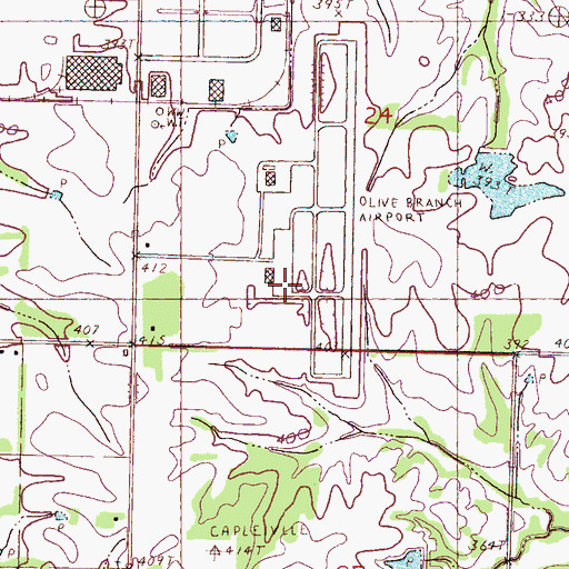 Topographic Map of Olive Branch Airport, MS