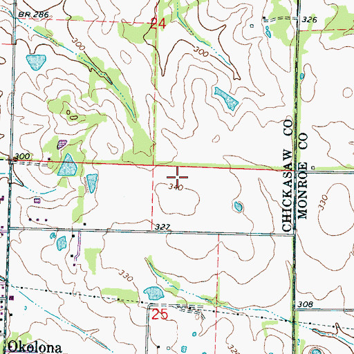 Topographic Map of Okolona Municipal Airport-Richard Stovall Field, MS