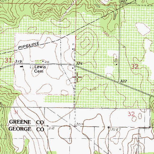 Topographic Map of Bird Nest Airport, MS