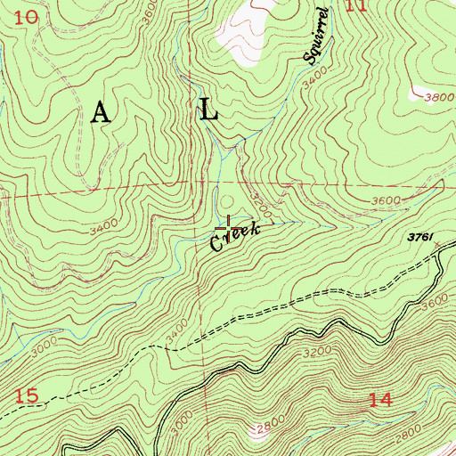 Topographic Map of Squirrel Creek, CA