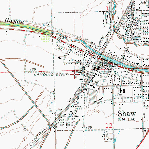 Topographic Map of Tapley Airport, MS