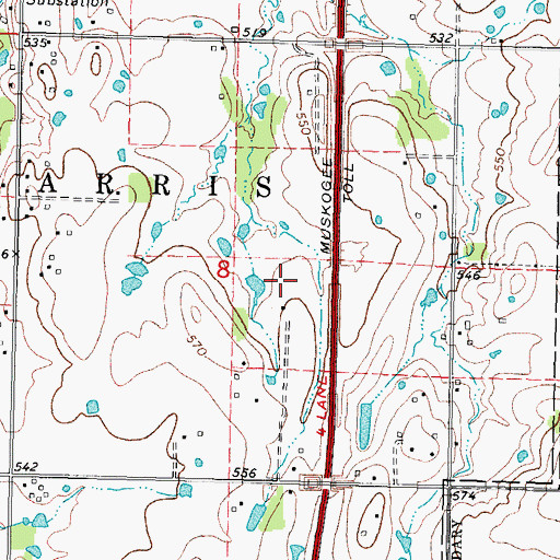 Topographic Map of Bluebird Airport, OK