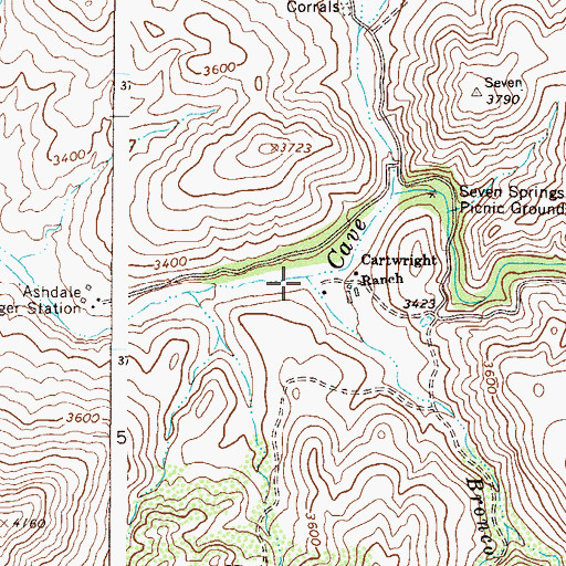 Topographic Map of Bronco Creek, AZ