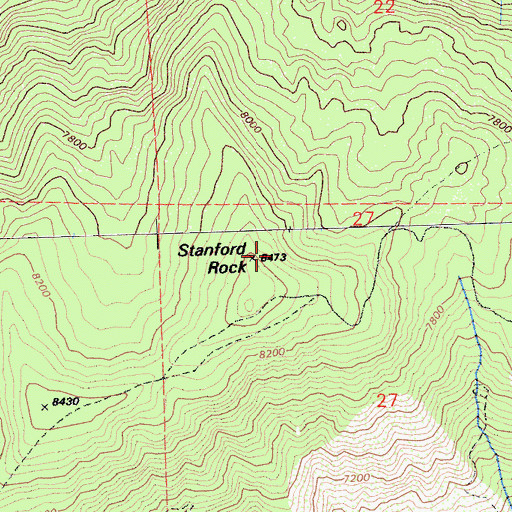 Topographic Map of Stanford Rock, CA