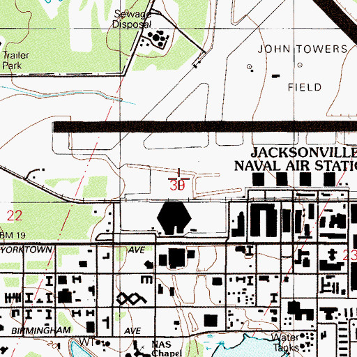 Topographic Map of Jacksonville Naval Air Station (Towers Field), FL