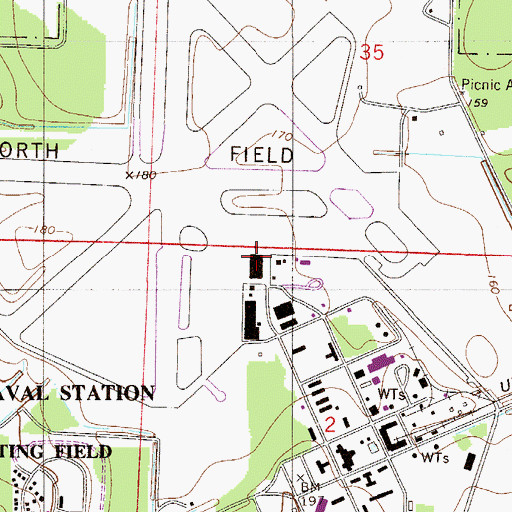 Topographic Map of Whiting Field Naval Air Station North, FL