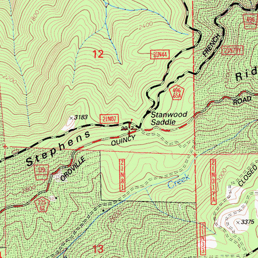Topographic Map of Stanwood Saddle, CA