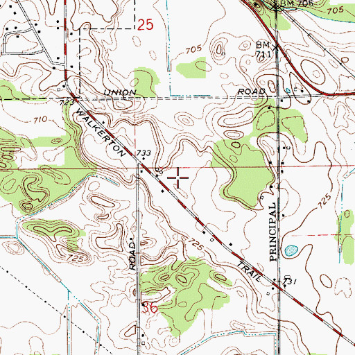 Topographic Map of May's Strip, IN