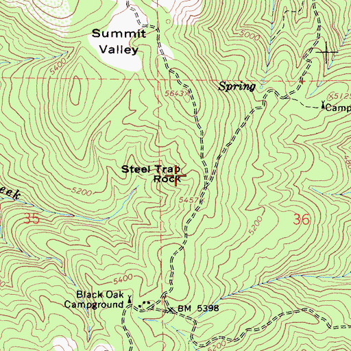Topographic Map of Steel Trap Rock, CA
