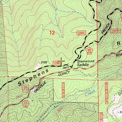 Topographic Map of Stephens Ridge, CA