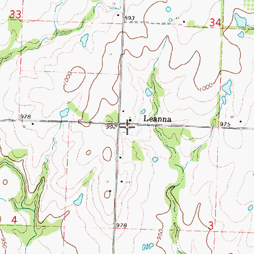 Topographic Map of Leanna Cemetery, KS