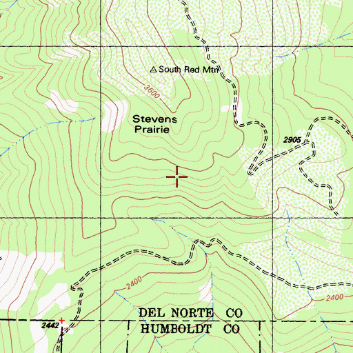 Topographic Map of Stevens Prairie, CA