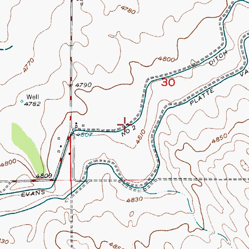 Topographic Map of Evans Number 2 Ditch, CO