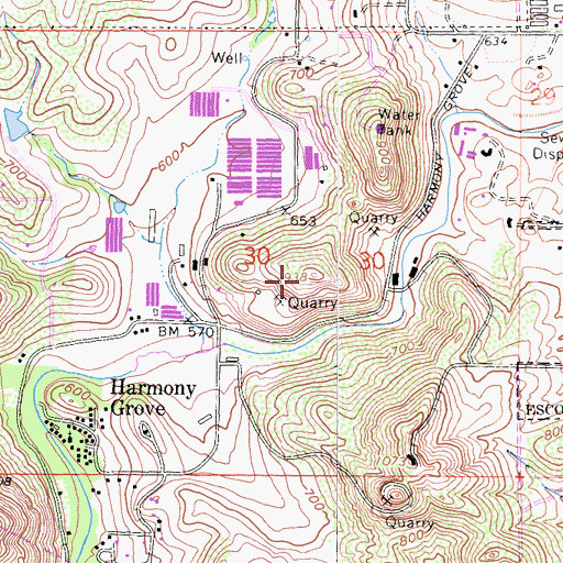 Topographic Map of Escondido Quarries, CA