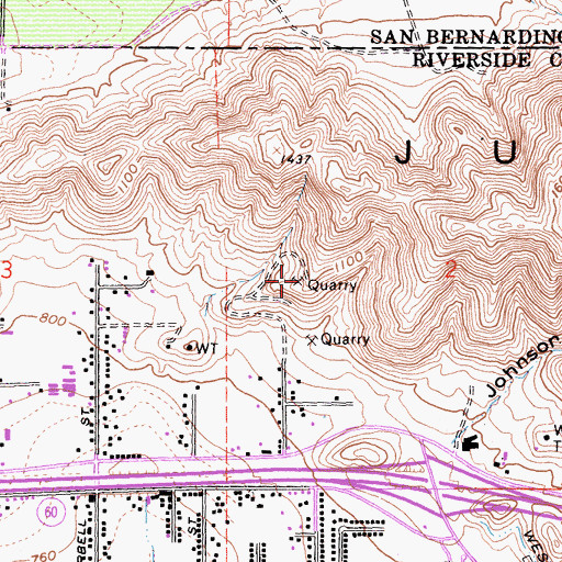 Topographic Map of Glen Avon Quarry, CA