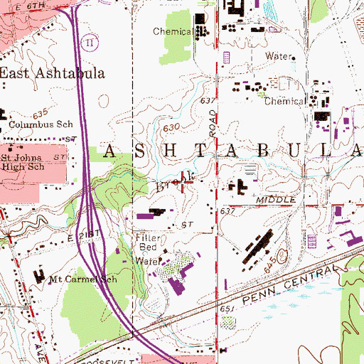 Topographic Map of Ashtabula Landfill, OH