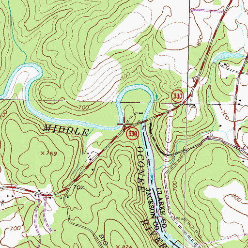 Topographic Map of Talassee Shoals, GA