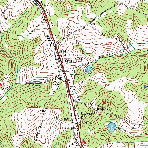 Topographic Map of Winfall Nurseries, VA