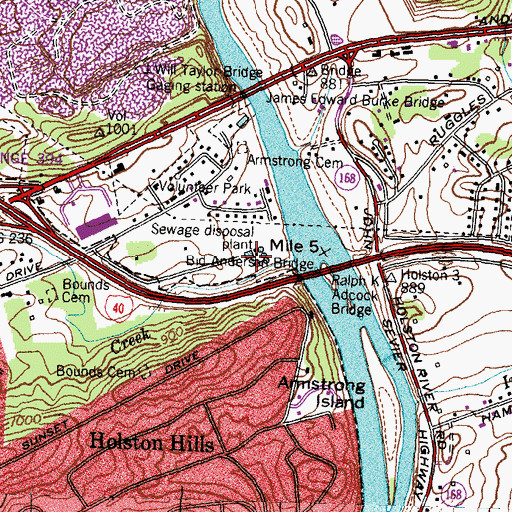 Topographic Map of Knoxville - Loves Creek Sewage Treatment Plant, TN
