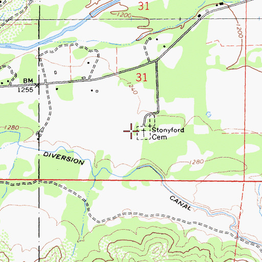 Topographic Map of Stonyford Cemetery, CA