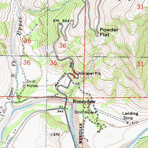 Topographic Map of Honeydew Pit, CA