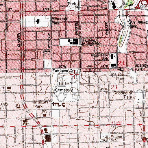 Topographic Map of Hebrew Cemetery, OK