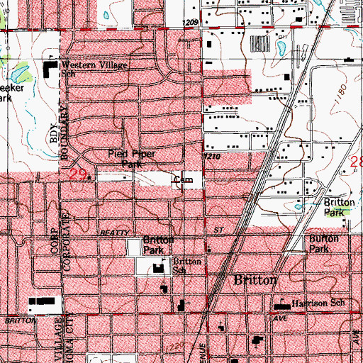 Topographic Map of Britton Cemetery, OK