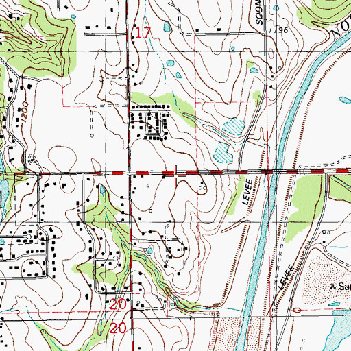 Topographic Map of Riverside Gardens Cemetery, OK