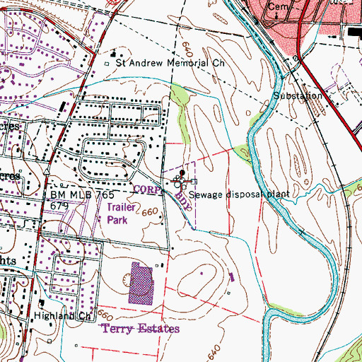 Topographic Map of Pulaski Sewage Treatment Plant, TN