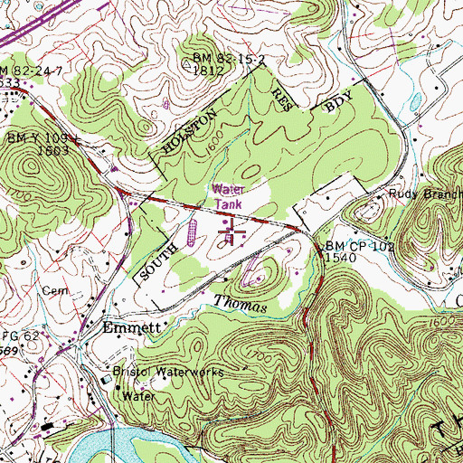 Topographic Map of Bristol Water Treatment Plant, TN