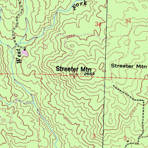 Topographic Map of Streeter Mountain, CA