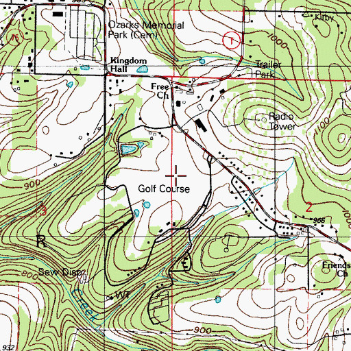 Topographic Map of Holiday Hills Golf Course, MO