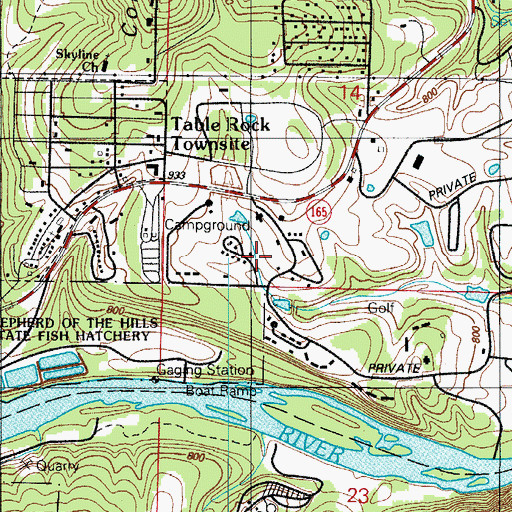 Topographic Map of Pointe Royale Golf Course, MO